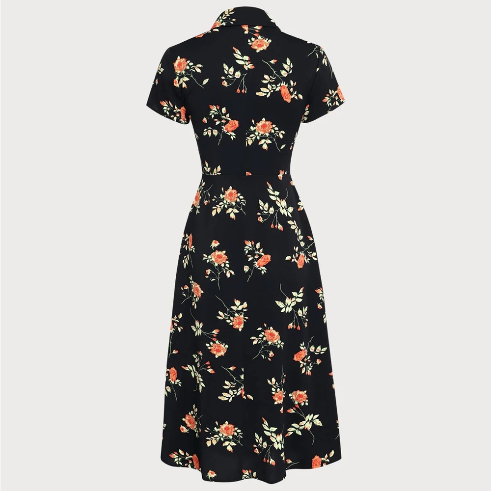 Rihoas Black Floral Button A-Line Midi Dress - Picture 6 of 8